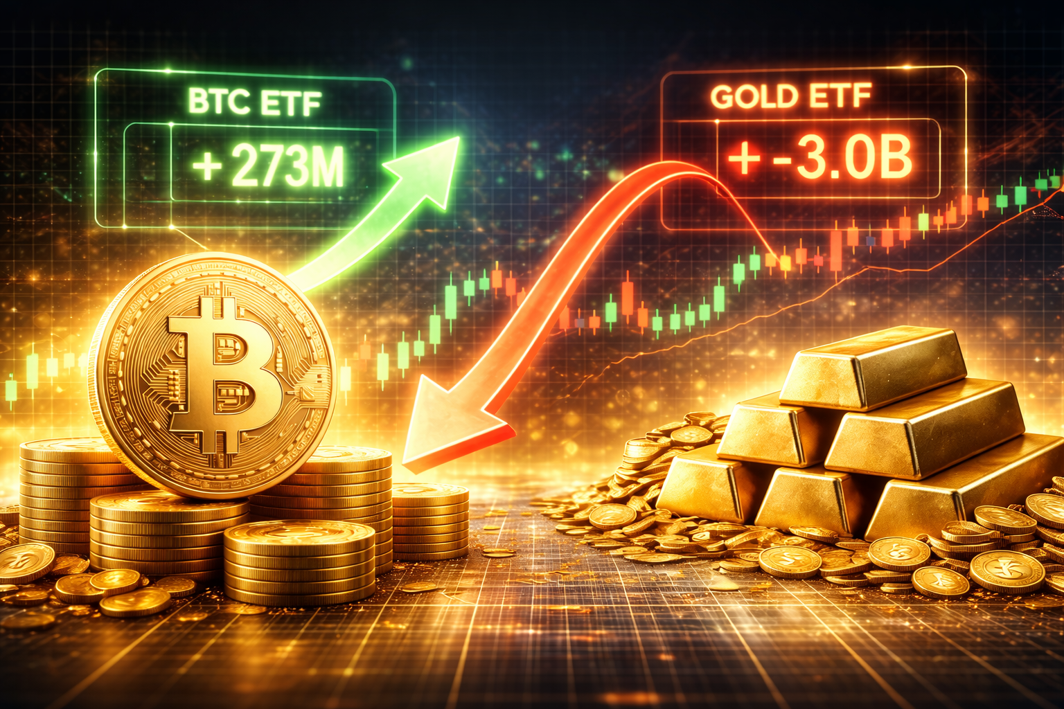 Dòng vốn ETF đảo chiều, liệu tiền đang rời vàng để sang Bitcoin?