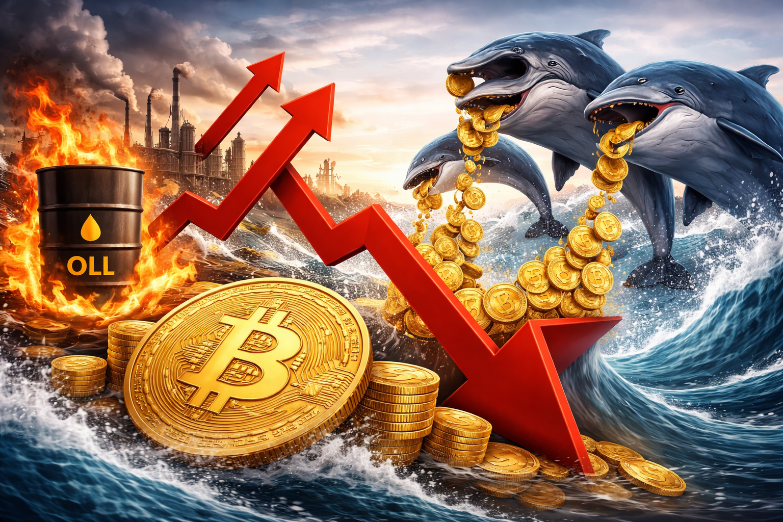 Dầu tăng vọt, Bitcoin giảm: Cá voi đồng loạt chốt lời