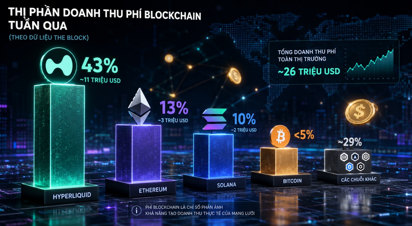 Hyperliquid vượt Ethereum, chiếm 43% doanh thu phí blockchain toàn thị trường