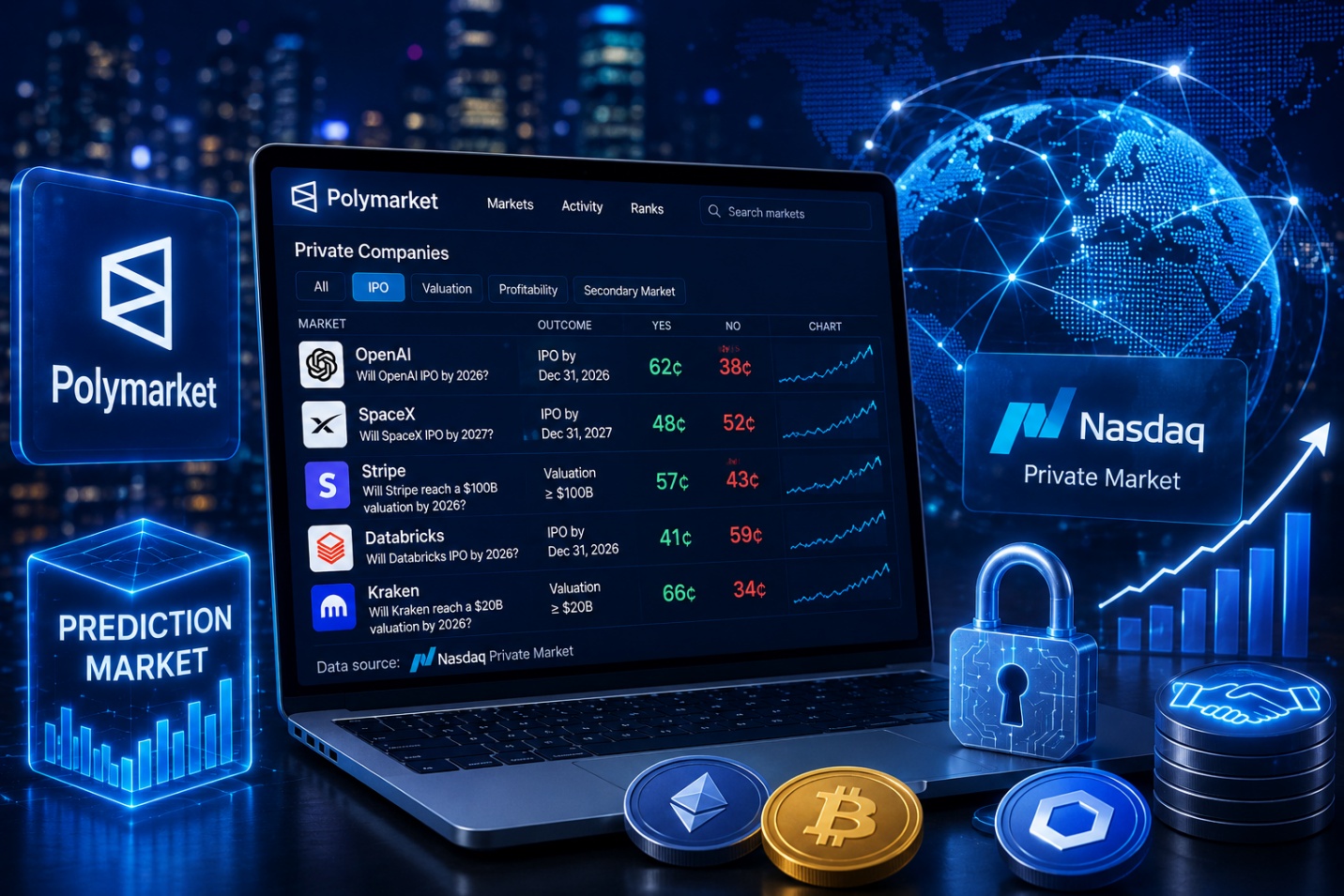 Polymarket mở cược IPO và định giá OpenAI, SpaceX trên blockchain