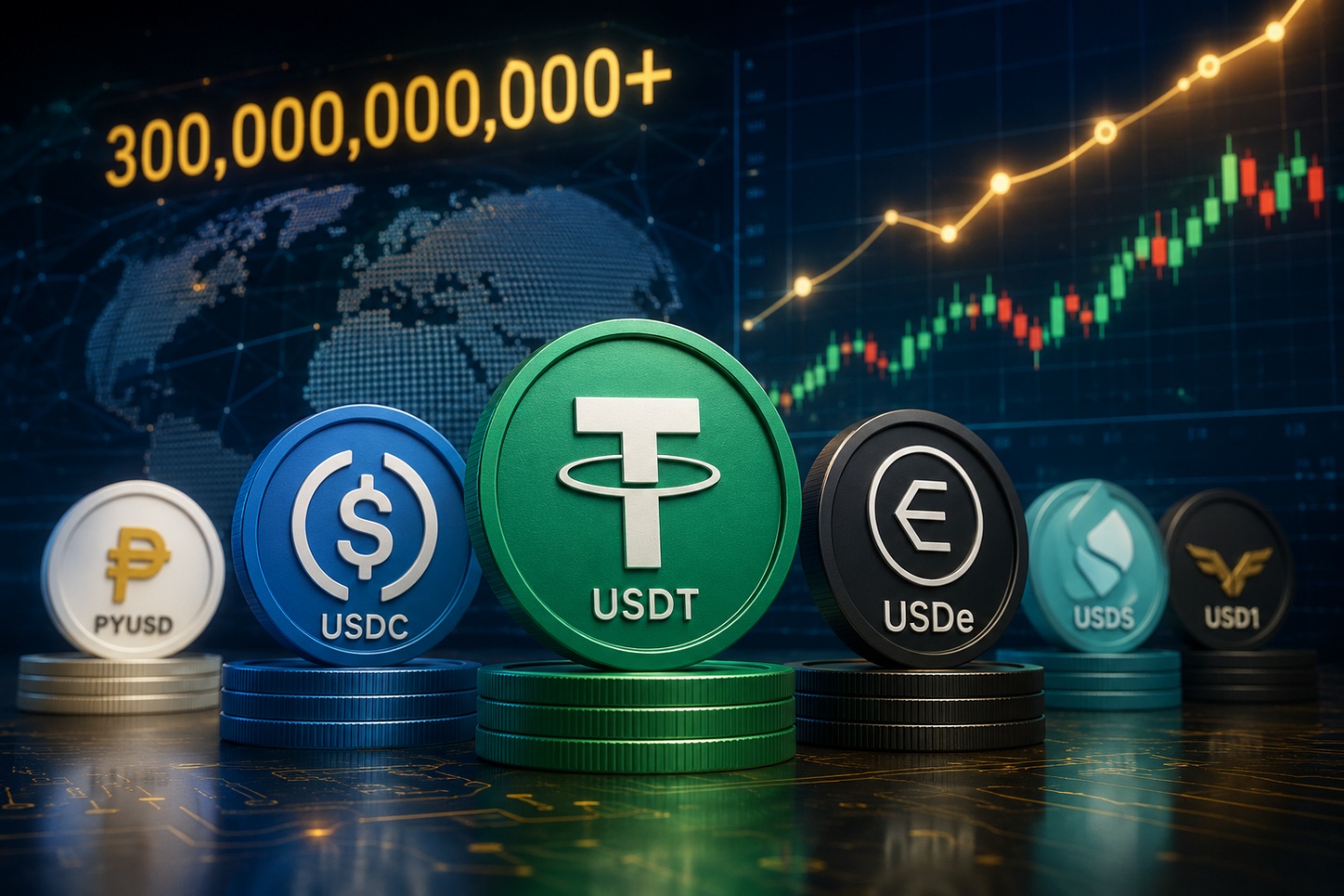 Stablecoin vượt mốc 300 tỷ USD nhưng tăng trưởng gần như đứng yên