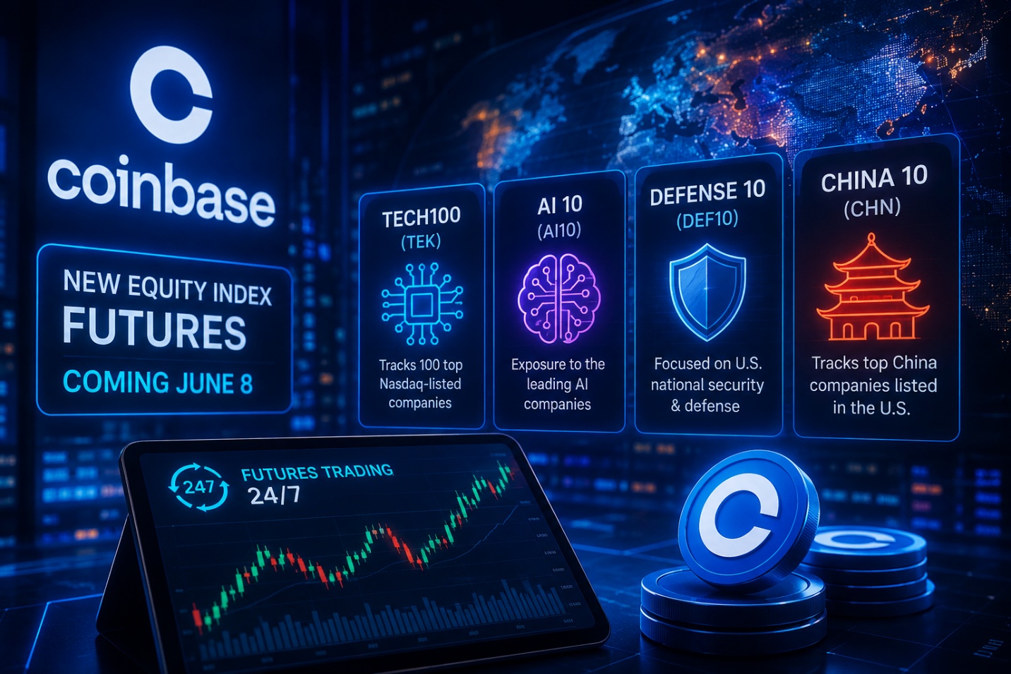 Coinbase tung hợp đồng tương lai AI, Trung Quốc và quốc phòng Mỹ giao dịch 24/7
