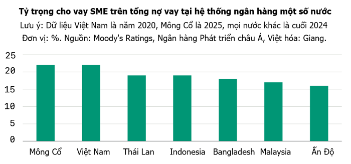 Tỷ trọng cho vay SME trên tổng nợ vay tại hệ thống ngân hàng một số nước.png