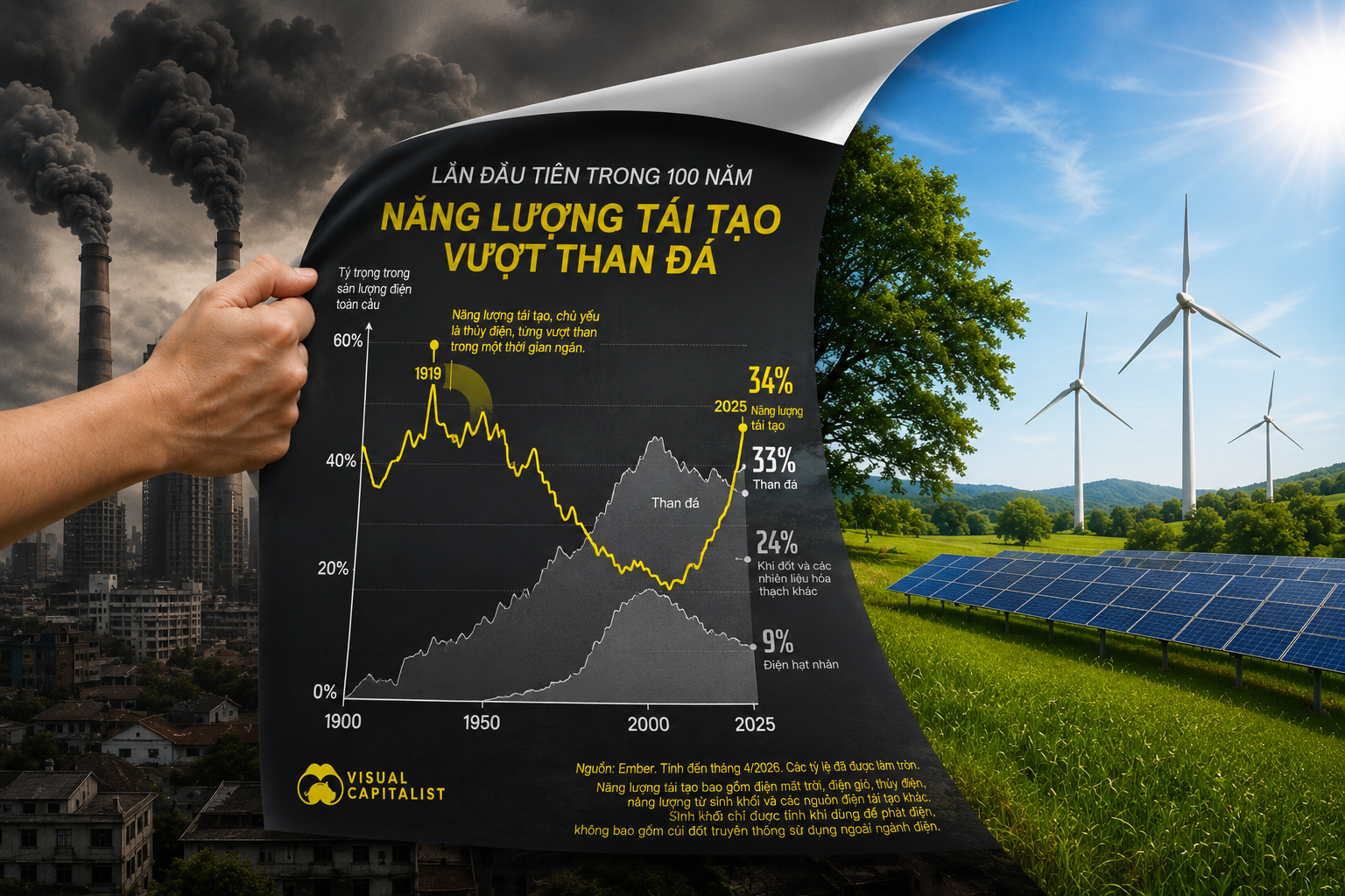 Sau hơn 100 năm, năng lượng tái tạo lần đầu vượt than đá về sản lượng điện toàn cầu