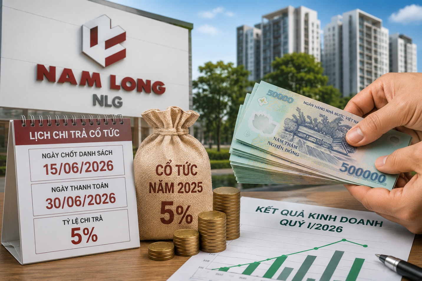 Nam Long báo lãi đi ngang quý đầu năm, vẫn đều đặn trả cổ tức tiền mặt