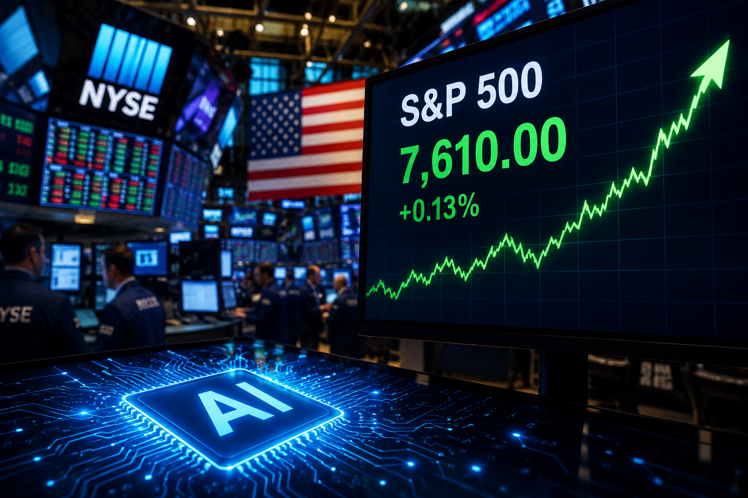 Cổ phiếu AI tiếp tục khuấy đảo phố Wall, S&P 500 lần đầu vượt 7.600 điểm