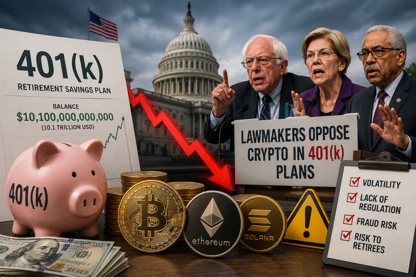 10.100 tỷ USD tiền hưu trí có thể đổ vào crypto, các nghị sĩ Mỹ lập tức phản đối