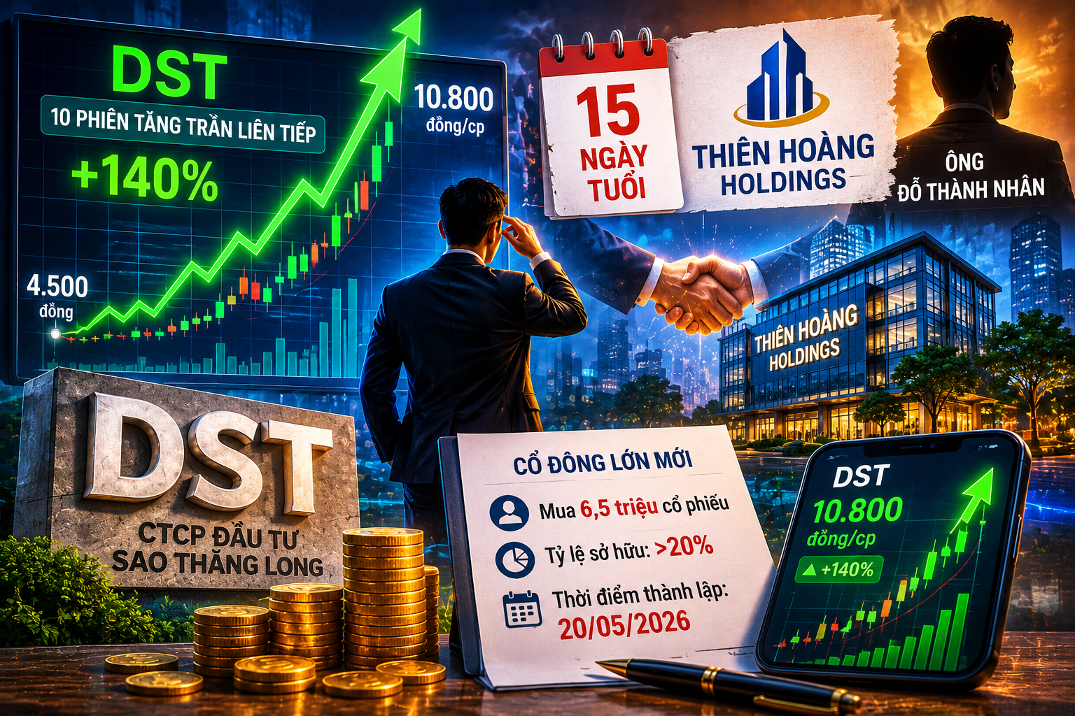 Cổ phiếu tăng trần 10 phiên liên tiếp, doanh nghiệp liên quan ông Đỗ Thành Nhân lập tức xuất hiện