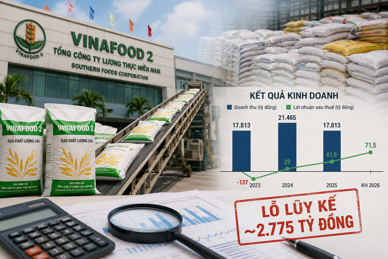 Từng là ông lớn ngành gạo, Vinafood 2 vẫn đang vật lộn với khoản lỗ gần 2.800 tỷ đồng