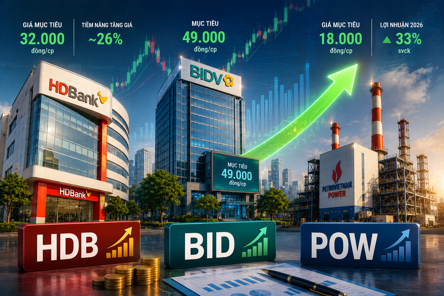 Cổ phiếu đáng chú ý ngày 08/06: HDB chờ tái định giá, BID hướng tới 49.000 đồng, POW tăng tốc