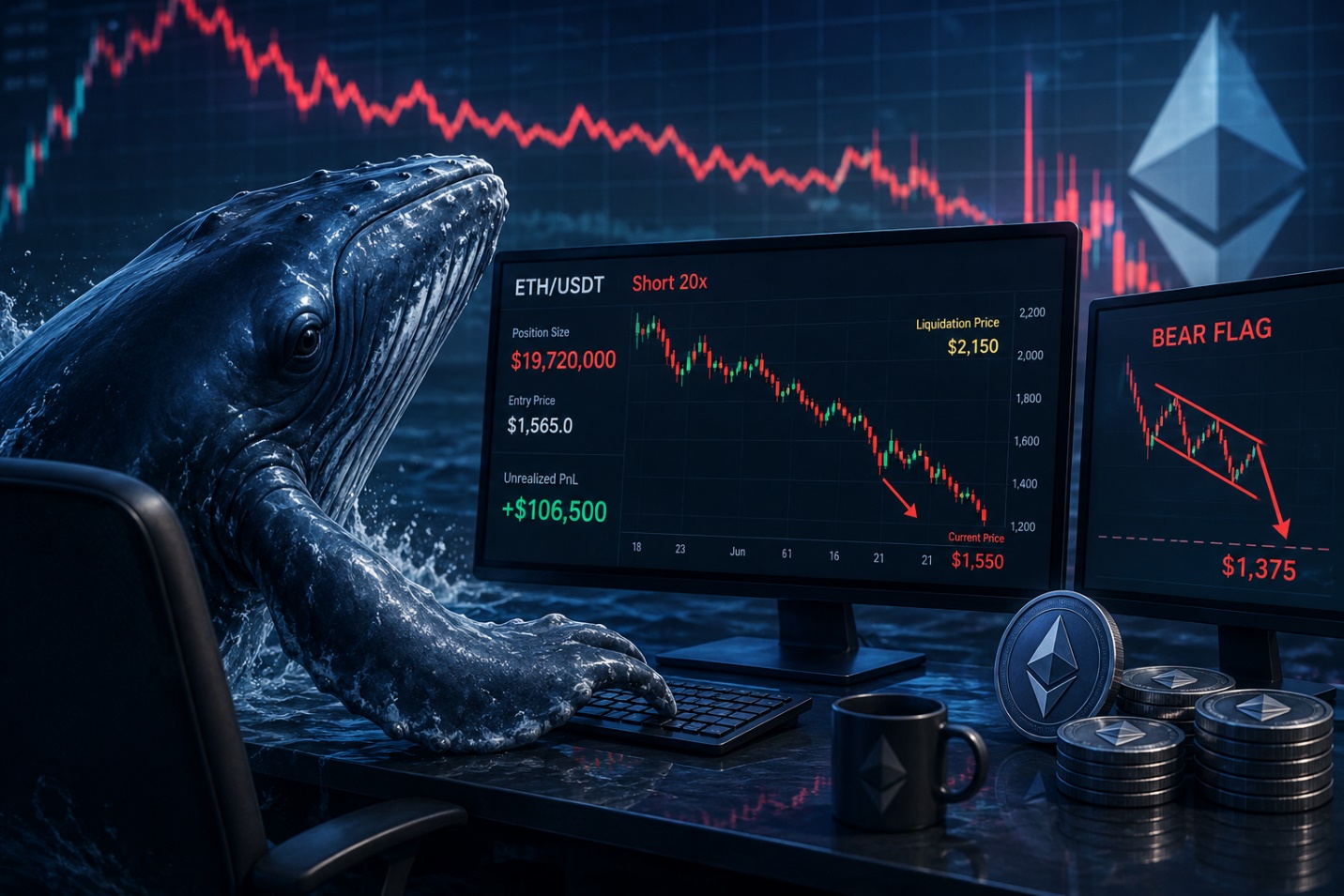 Cá voi từng thắng lớn năm 2025 quay lại bán khống Ethereum với lệnh gần 20 triệu USD