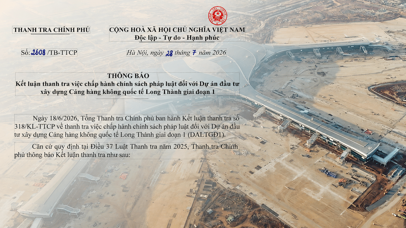 Thanh tra Chính phủ chỉ loạt sai phạm tại sân bay Long Thành, chuyển Bộ Công an xem xét điều tra