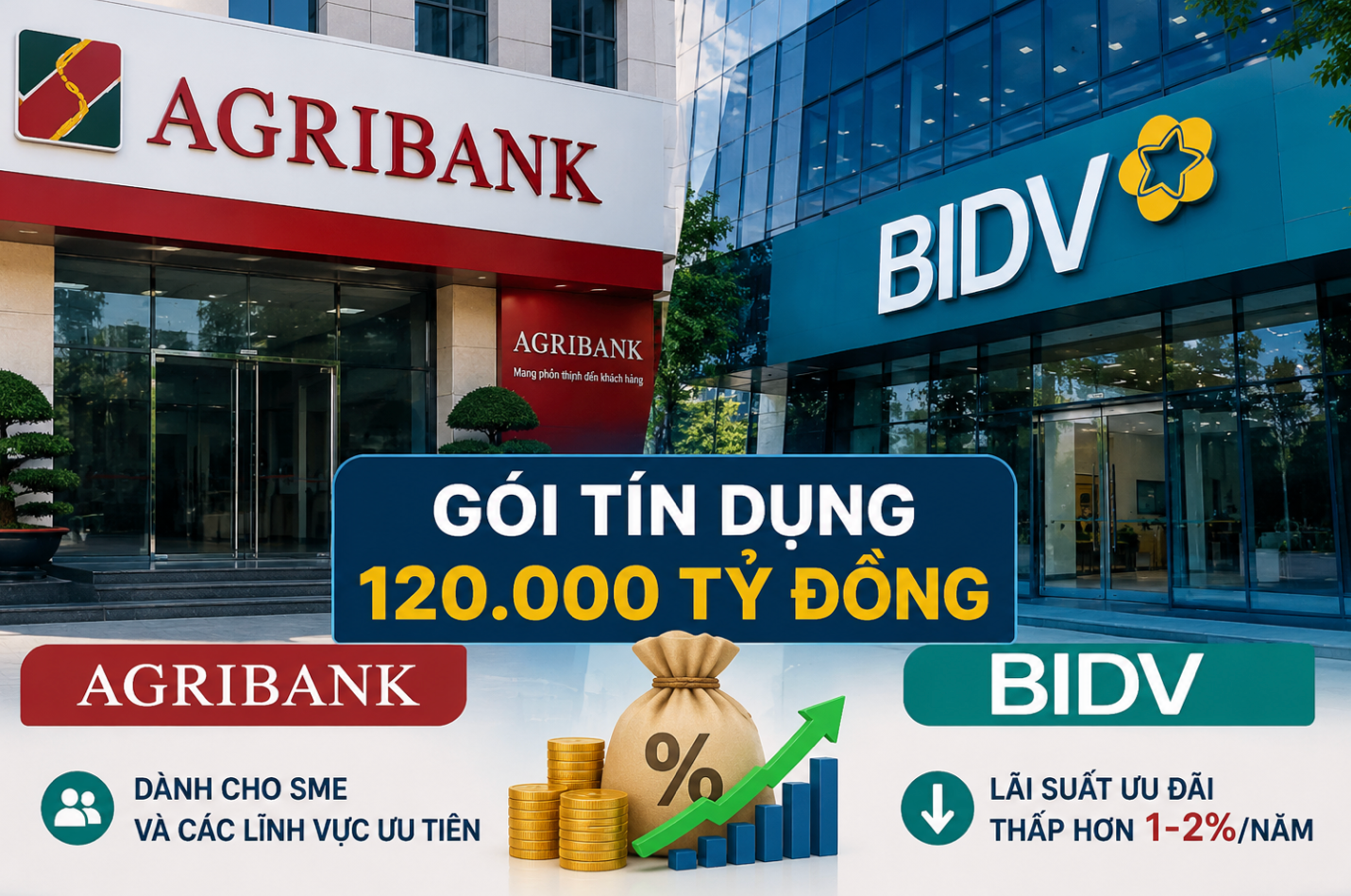 BIDV, Agribank tung 120.000 tỷ đồng “vốn rẻ” cho SME, lãi suất thấp hơn 1-2%