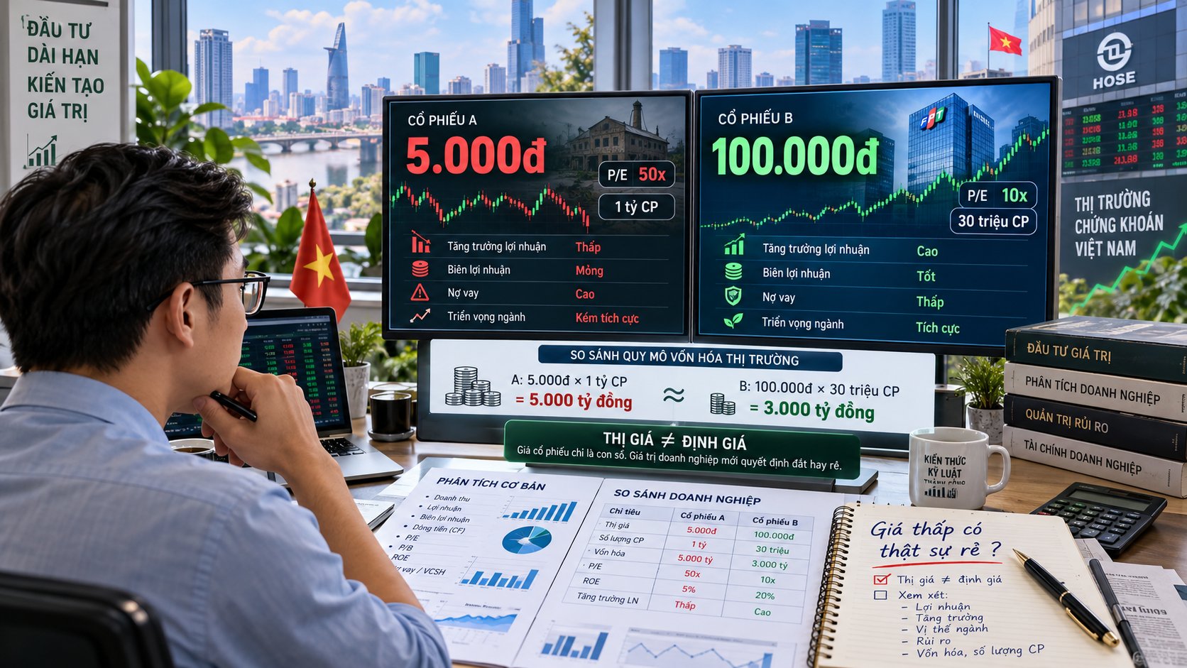 Cổ phiếu giá 5.000 đồng có thực sự rẻ hơn cổ phiếu giá 100.000 đồng?