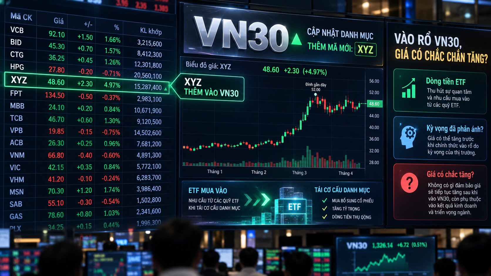 Cổ phiếu vào rổ VN30, giá có chắc chắn tăng?