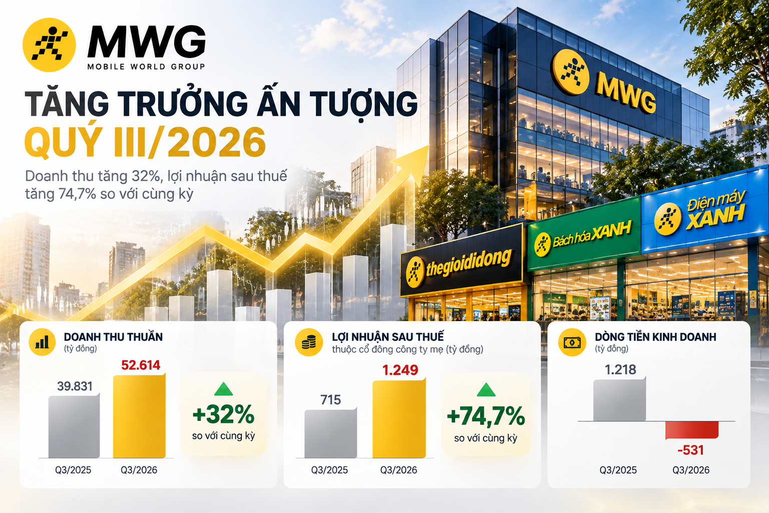 [MoneyF Opinion] MWG lãi hơn 3.000 tỷ đồng, dòng tiền kinh doanh quý III bất ngờ âm